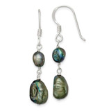 Image of 36mm Sterling Silver Polished 5-9mm Black Baroque Freshwater Cultured Pearl Dangle Earrings