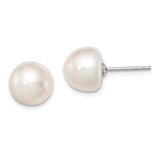 Image of 10-10.5mm Sterling Silver Rhodium-plated 10-11mm White Freshwater Cultured Button Pearl Earrings
