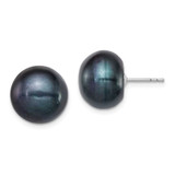 Image of 12-13mm Sterling Silver Rhodium-plated 12-13mm Black Freshwater Cultured Button Pearl Earrings