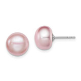 Image of 9-10mm Sterling Silver Rhodium-plated 9-10mm Purple Freshwater Cultured Button Pearl Earrings