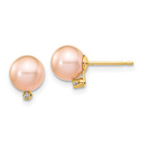 Image of 5-6mm 14K Yellow Gold 5-6mm Pink Round Freshwater Cultured Pearl .02ctw Diamond Post Earrings