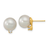 Image of 9-10mm 14K Yellow Gold 9-10mm White Saltwater Cultured South Sea Pearl .10ctw Diamond Earrings
