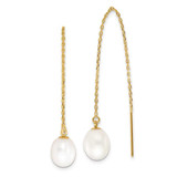 Image of 89.42mm 14K Yellow Gold 7-8mm White Rice Freshwater Cultured Pearl Cable Chain Threader Earrings