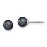 Image of 5-6mm Sterling Silver Rhodium-plated 5-6mm Black Freshwater Cultured Round Pearl Stud Earrings