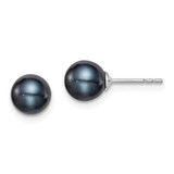 Image of 6-7mm Sterling Silver Rhodium-plated 6-7mm Black Freshwater Cultured Round Pearl Stud Earrings