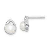 Image of 9mm Sterling Silver Rhodium-plated 5mm Freshwater Cultured PEarringsl & Diamond Post Earrings