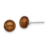 Image of 7-8mm Sterling Silver Rhodium-plated 7-8mm Brown Freshwater Cultured Button Pearl Stud Earrings