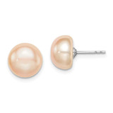 Image of 9-10mm Sterling Silver Rhodium-plated 9-10mm Pink Freshwater Cultured Button Pearl Stud Earrings