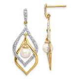 Image of 33mm 14K Yellow Gold 5-6mm White Round Freshwater Cultured Pearl .02ctw Diamond Dangle Earrings