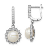 Image of 30mm Sterling Silver Rhodium-plated 8-9mm Button Freshwater Cultured Pearl Hoop Dangle Earrings