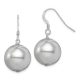 Image of 29mm Sterling Silver Rhodium-plated Polished Round 14-15mm Grey Simulated Pearl Dangle Earrings