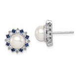 Image of 11.9mm Sterling Silver Rhodium-plated Freshwater Cultured Pearl/Synthetic Blue Spinel/CZ Earrings