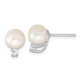 Image of 11.3mm Sterling Silver Rhodium-plated 8-9mm White Round Freshwater Cultured Pearl CZ Post Earrings