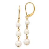 Image of 40mm 14K Yellow Gold 4-6mm White Semi-round Freshwater Cultured Pearl Gaduated Leverback Earrings