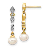 Image of 25mm 14K Yellow Gold w/Rhodium 5-6mm Semi-round Freshwater Cultured Pearl .04ctw Diamond Earrings