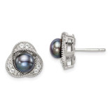 Image of 11mm Sterling Silver Polished Black 6-7mm Freshwater Cultured Pearl and White Topaz Post Earrings