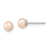 Image of 4-5mm Sterling Silver Rhodium-plated 4-5mm Pink Round Freshwater Cultured Pearl Post Stud Earrings