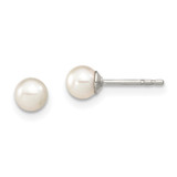 Image of 4-5mm Sterling Silver Rhodium-plated 4-5mm White Round Freshwater Cultured Pearl Post Stud Earrings
