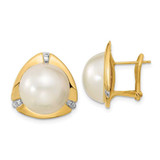 Image of 12-13mm 14K Yellow Gold 12-13mm White Cultured Saltwater Mabe Pearl .06ctw Diamond Omega Back Earrings