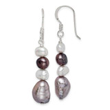 Image of 44mm Sterling Silver Polished Black, White and Grey 6-9mm Freshwater Cultured Pearl Dangle Earrings