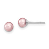 Image of 4-5mm Sterling Silver Rhodium-plated 4-5mm Purple Round Freshwater Cultured Pearl Post Stud Earrings