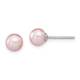 Image of 6-7mm Sterling Silver Rhodium-plated 6-7mm Purple Round Freshwater Cultured Pearl Post Stud Earrings