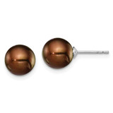 Image of 8-9mm Sterling Silver Rhodium-plated 8-9mm Coffee Round Freshwater Cultured Pearl Post Stud Earrings