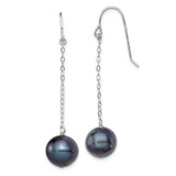 Image of 45mm Sterling Silver Rhodium-plated Polished 9-10mm Black Freshwater Cultured Pearl Dangle Earrings