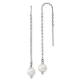 Image of 61mm Sterling Silver Rhodium-plated Polished White 6-7mm Freshwater Cultured Pearl Threader Earrings