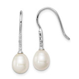 Image of 27mm Sterling Silver Rhodium-plated Clear CZ and 7-8mm White Freshwater Cultured Pearl Dangle Earrings