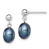 Image of 16mm Sterling Silver Rhodium-plated Polished 7-8mm Black Freshwater Cultured Pearl Post Dangle Earrings