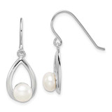 Image of 24mm Sterling Silver Rhodium-plated Polished White 6-7mm Freshwater Cultured Pearl Teardrop Dangle Earrings