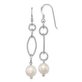 Image of 41mm Sterling Silver Rhodium-plated Polished & Twisted White 8-9mm Freshwater Cultured Pearl Dangle Earrings
