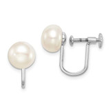 Image of 15.05mm Sterling Silver Rhodium-plated Polished White 8-9mm Button Freshwater Cultured Pearl Non Pierced Earrings