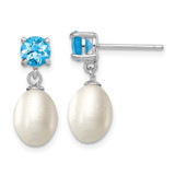 Image of 20mm Sterling Silver Rhodium-plated Blue Topaz and 7-8mm Freshwater Cultured Pearl Teardrop Dangle Post Earrings