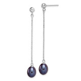 Image of 57.58mm Sterling Silver Rhodium-plated Polished & Beaded 7-8mm Black Freshwater Cultured Pearl Post Dangle Earrings