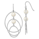 Image of 60mm Sterling Silver Rhodium-plated Polished White 8-9mm Freshwater Cultured Pearl Triple Circle Dangle Earrings
