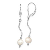Image of 49mm Sterling Silver Rhodium-plated Polished Twist White 6-7mm Freshwater Cultured Pearl Leverback Dangle Earrings