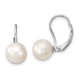 Image of 19mm Sterling Silver Rhodium-plated Polished White 8-9mm Round Freshwater Cultured Pearl Leverback Dangle Earrings
