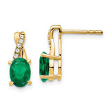 Image of 13.6mm 14K Yellow Gold Created Emerald and Diamond Earrings