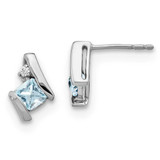 Image of 10mm 14K White Gold Cushion Aquamarine and Diamond Earrings