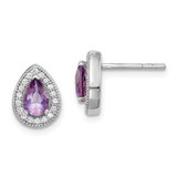 Image of 10.25mm Sterling Silver Rhodium-Plated Purple and Clear CZ Post Earrings