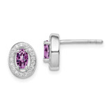 Image of 9mm Sterling Silver Rhodium-plated June Purple and White CZ Oval Post Earrings