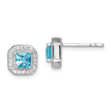 Image of 8.17mm Sterling Silver Rhodium-plated Square Light Blue and Clear CZ Post Earrings