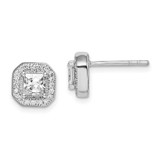 Image of 8.17mm Sterling Silver Rhodium-plated Square Clear Center and Clear CZ Post Earrings