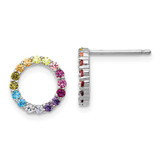 Image of 10.02mm Prizma Sterling Silver Rhodium-plated Colorful CZ Open Circle Post Earrings