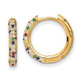Image of 18mm Prizma Sterling Silver Gold-tone White and Colorful CZ Small Hinged Hoop Earrings