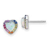 Image of 8.55mm Prizma Sterling Silver Rhodium-plated Lab Created Opal and Colorful CZ Heart Post Earrings