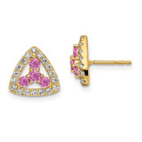 Image of 10.18mm 14K Yellow Gold Pure Serenity Lab Grown Diamond and Created Pink Sapphire Triangle Earrings