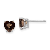 Image of 7mm 14k White Gold 6mm Heart Checker-Cut Smoky Quartz Earrings